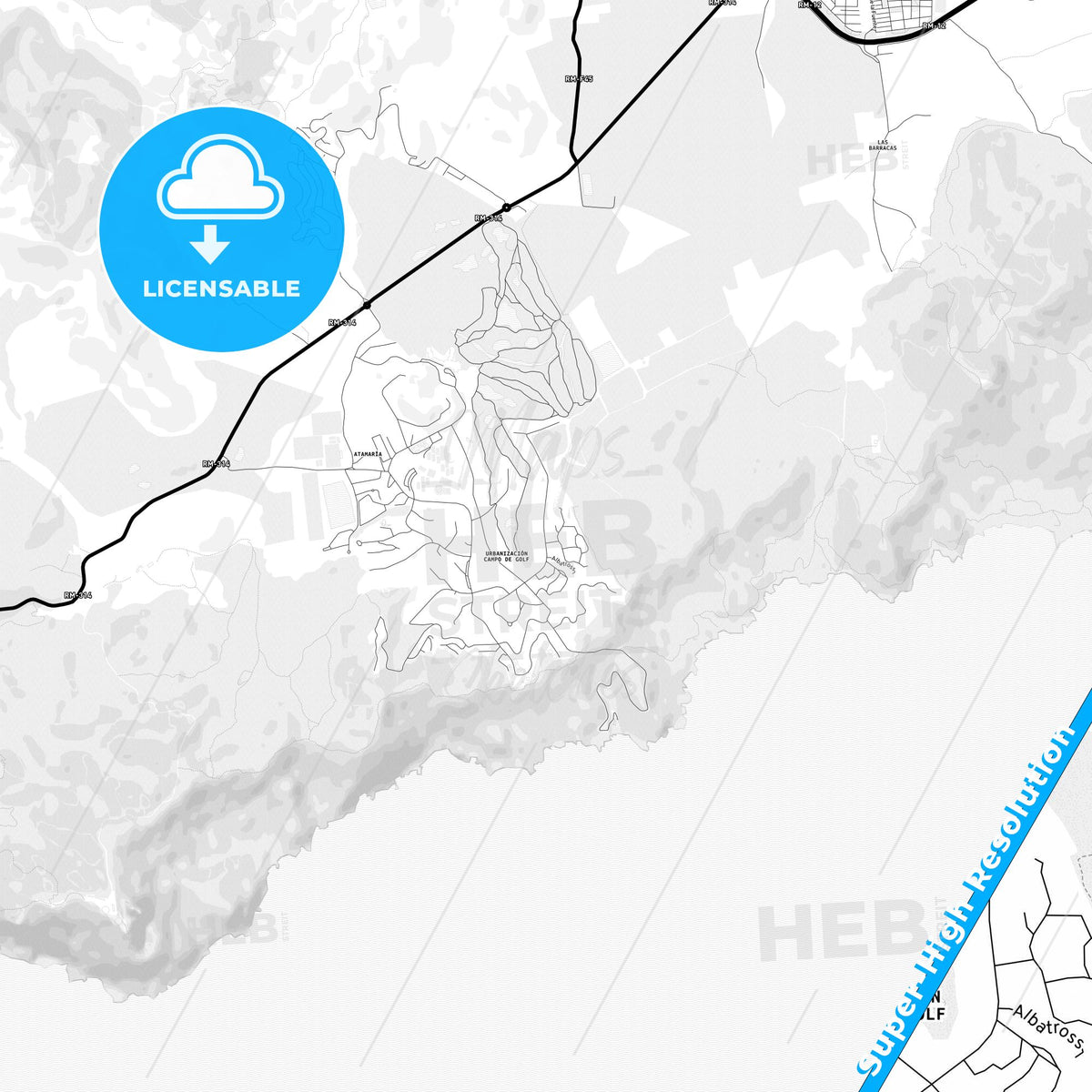 Atamaría, Spain Light Map with Street Names, City Names, and Districts