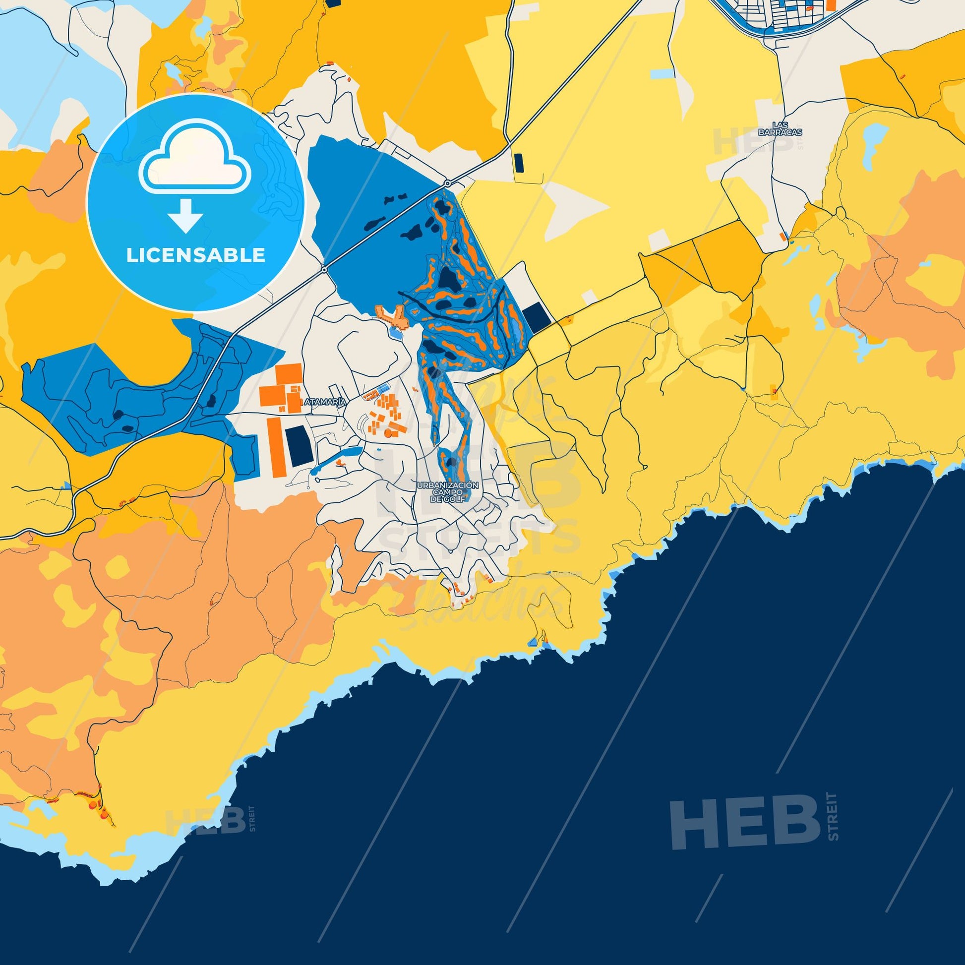 Colorful Atamaría Street Map with Labels and Buildings
