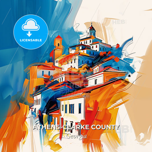 Vibrant Athens-Clarke County, Georgia - A Painting Of A Building - Square format print template