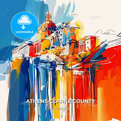 Vibrant Athens-Clarke County, Georgia - A Painting Of A Building - Square format print template