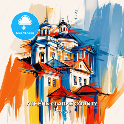 Vibrant Athens-Clarke County, Georgia - A Painting Of A Building - Square format print template