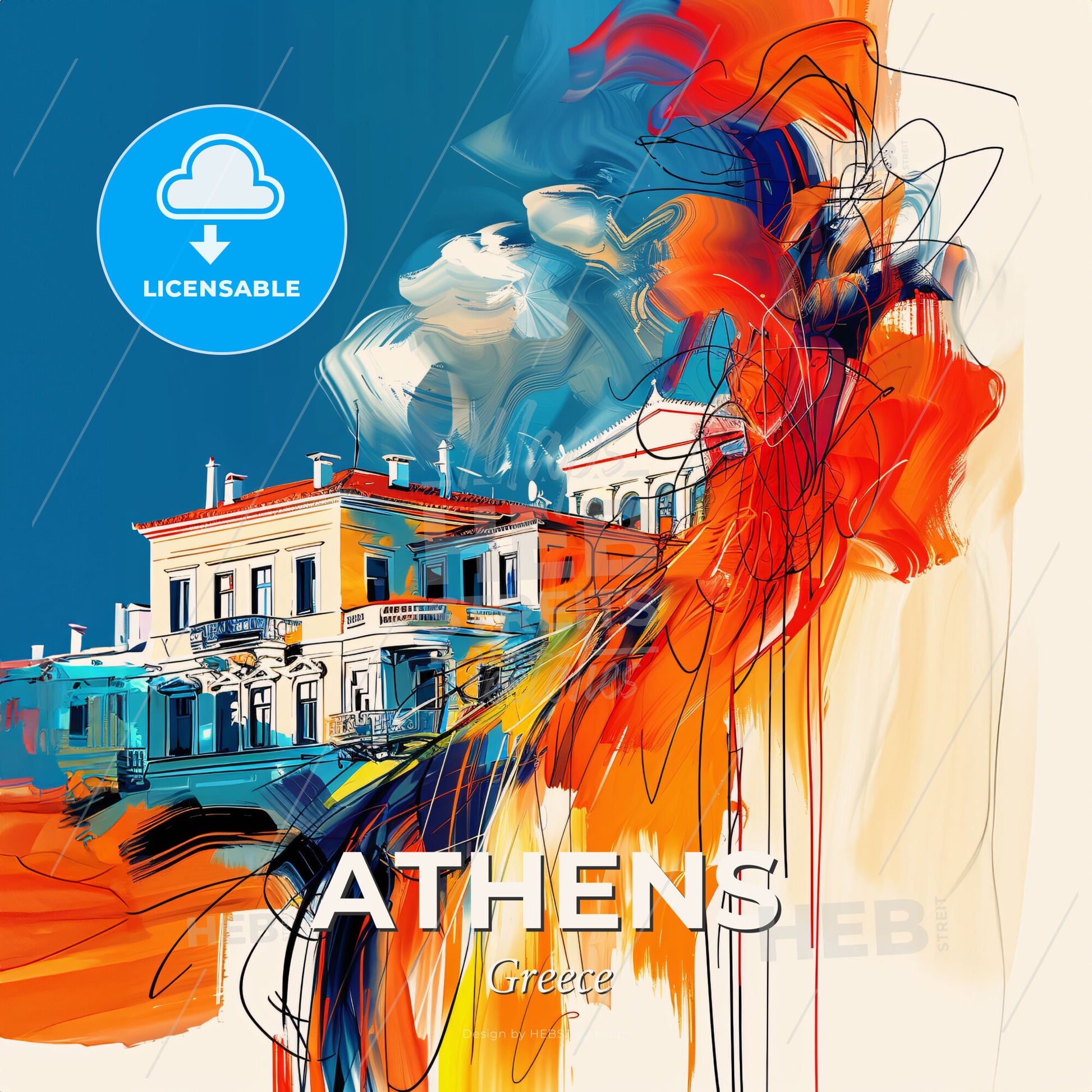 Vibrant Athens, Greece - A Painting Of A Building - Square format print template