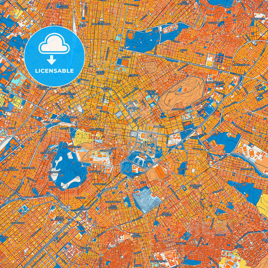 Colorful Athens Street Map with Labels and Buildings