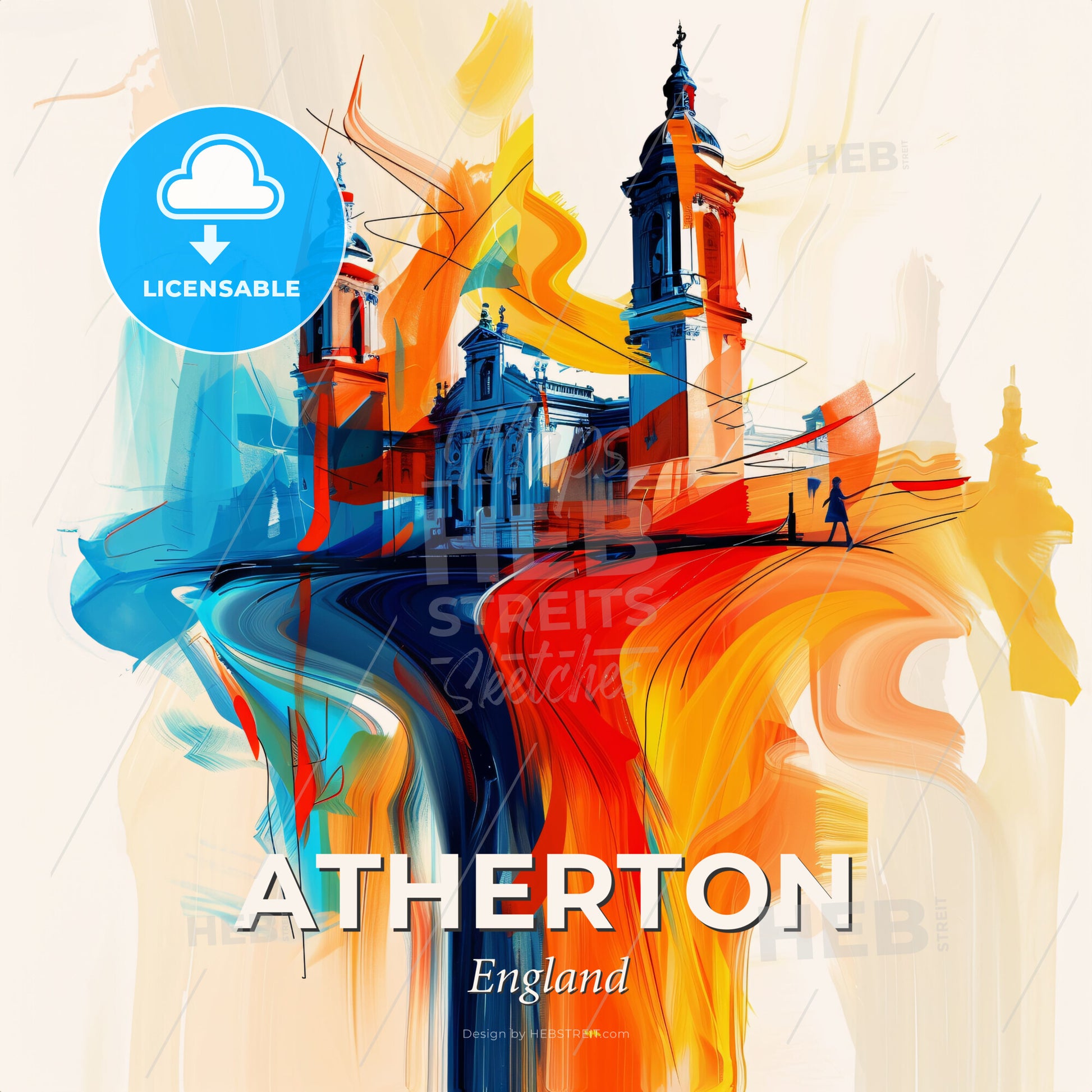 Vibrant Atherton, England - A Colorful Painting Of A Building - Square format print template