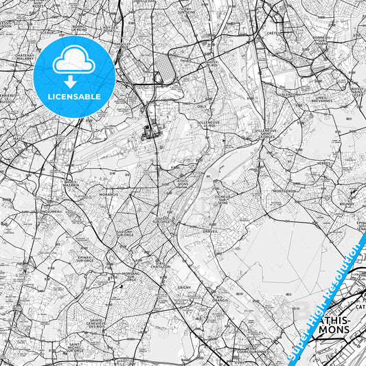 Athis-Mons, France light map with streetnames, citynames and districts