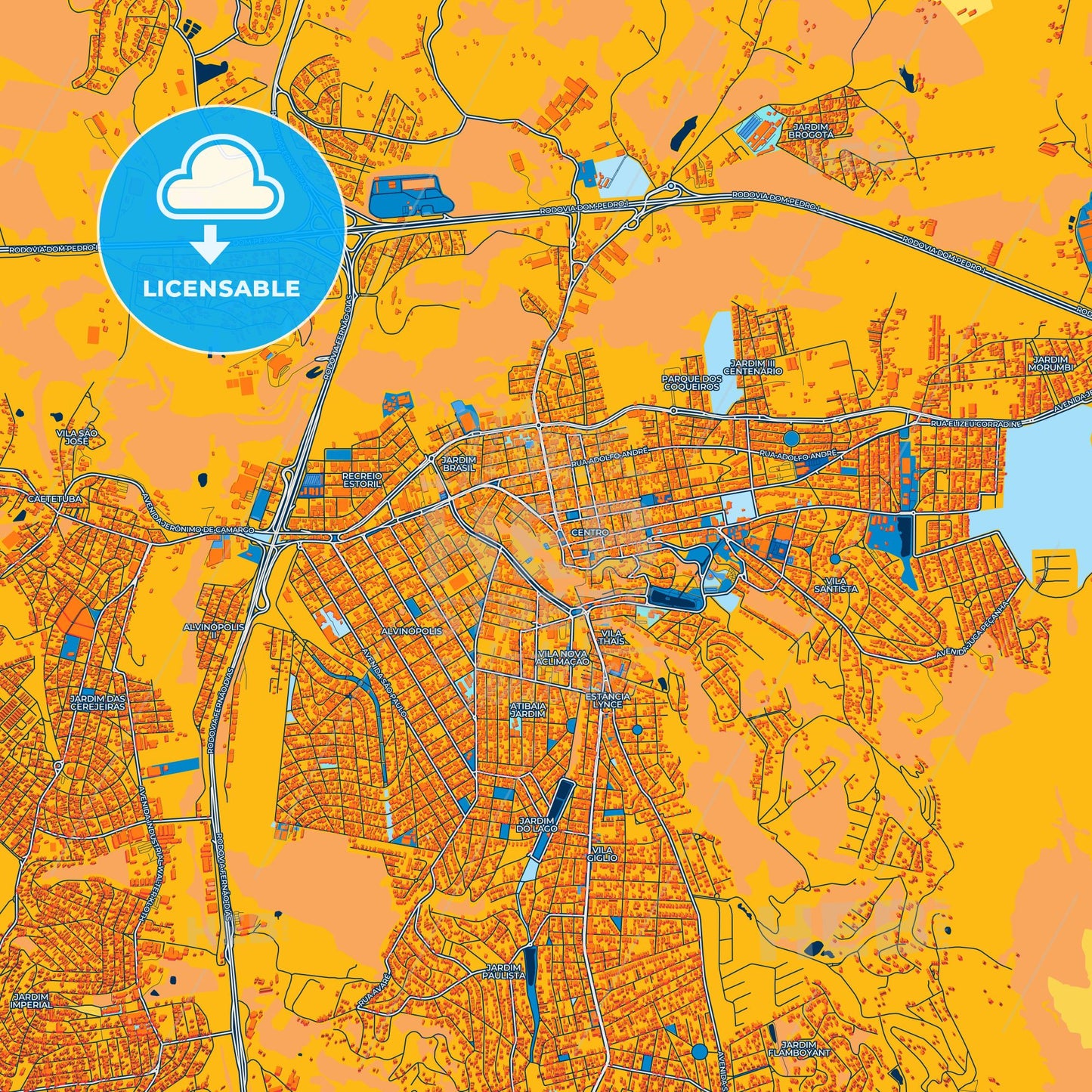 Colorful Atibaia Street Map with Labels and Buildings