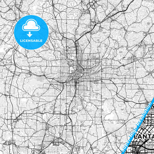 Atlanta, Georgia light map with streetnames, citynames and districts