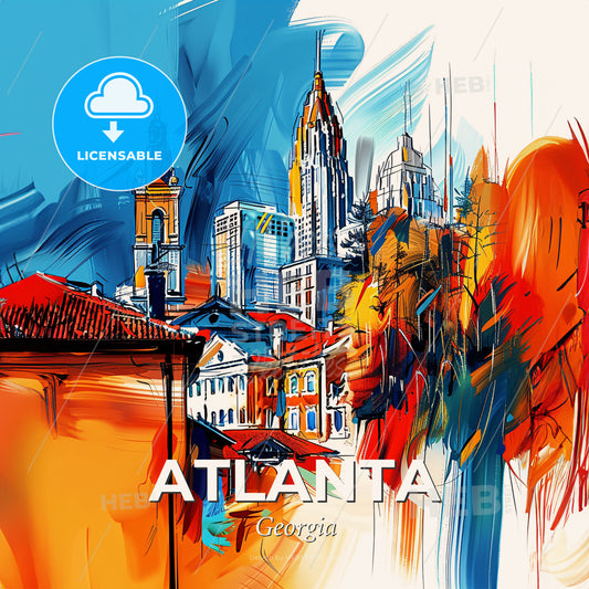 Vibrant Atlanta, Georgia - A Painting Of A City - Square format print template