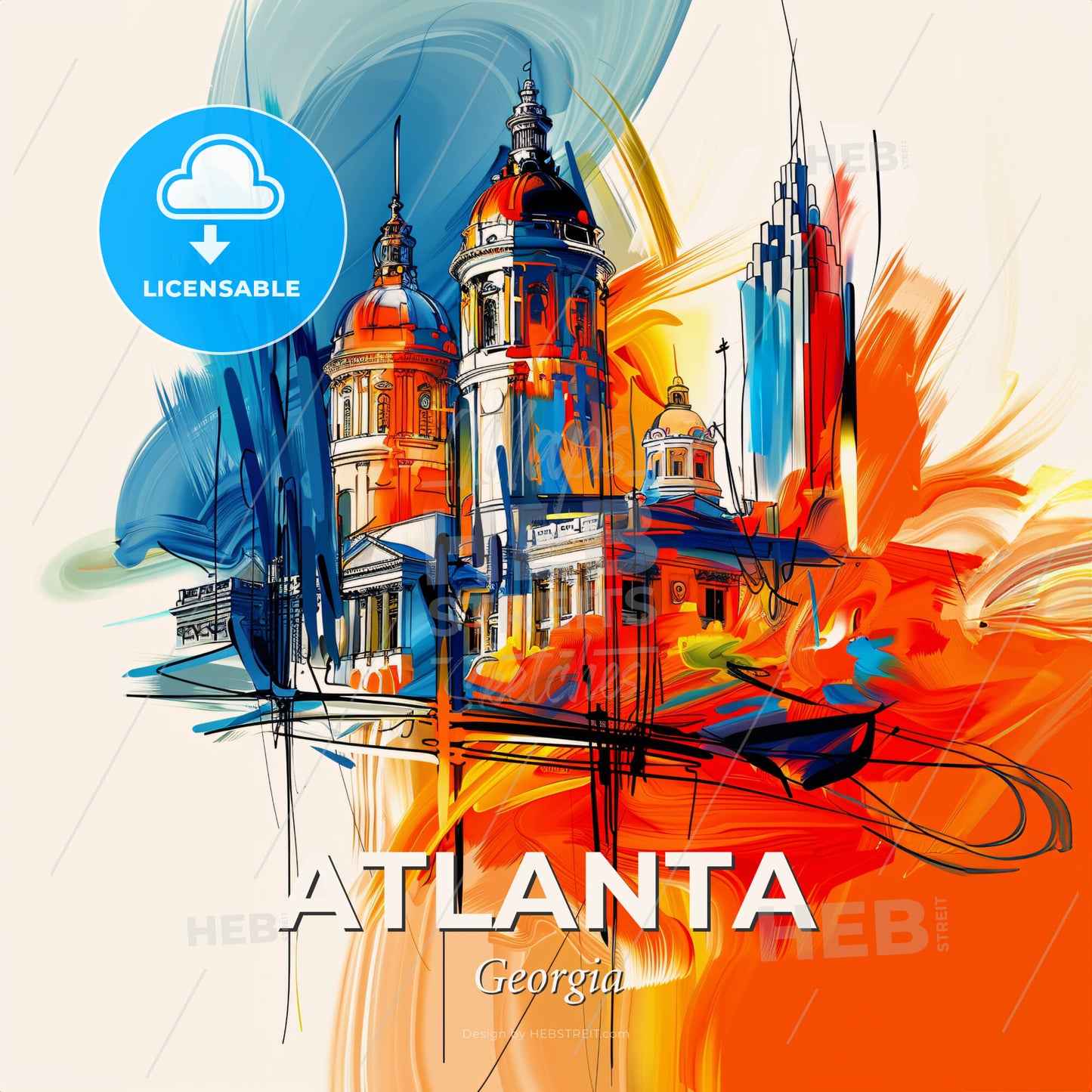 Vibrant Atlanta, Georgia - A Colorful Painting Of A Building - Square format print template