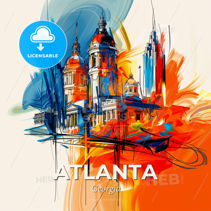 Vibrant Atlanta, Georgia - A Colorful Painting Of A Building - Square format print template