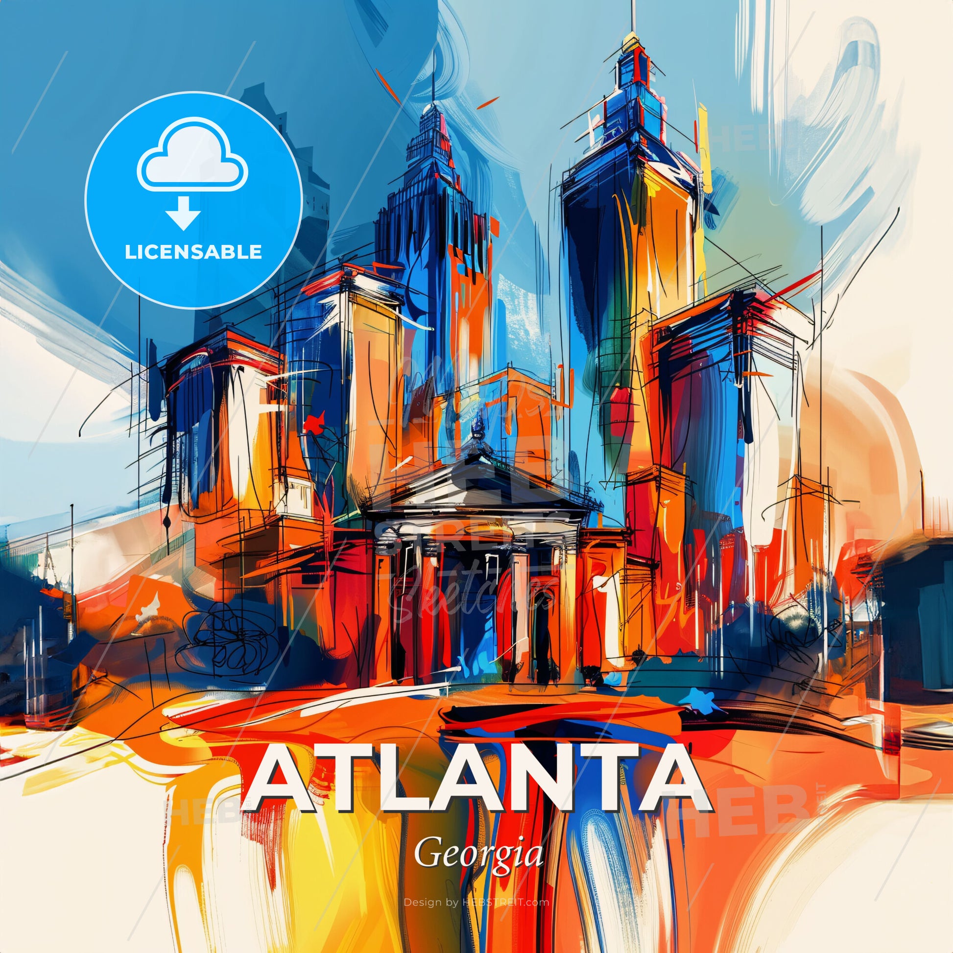 Vibrant Atlanta, Georgia - A Painting Of A City - Square format print template