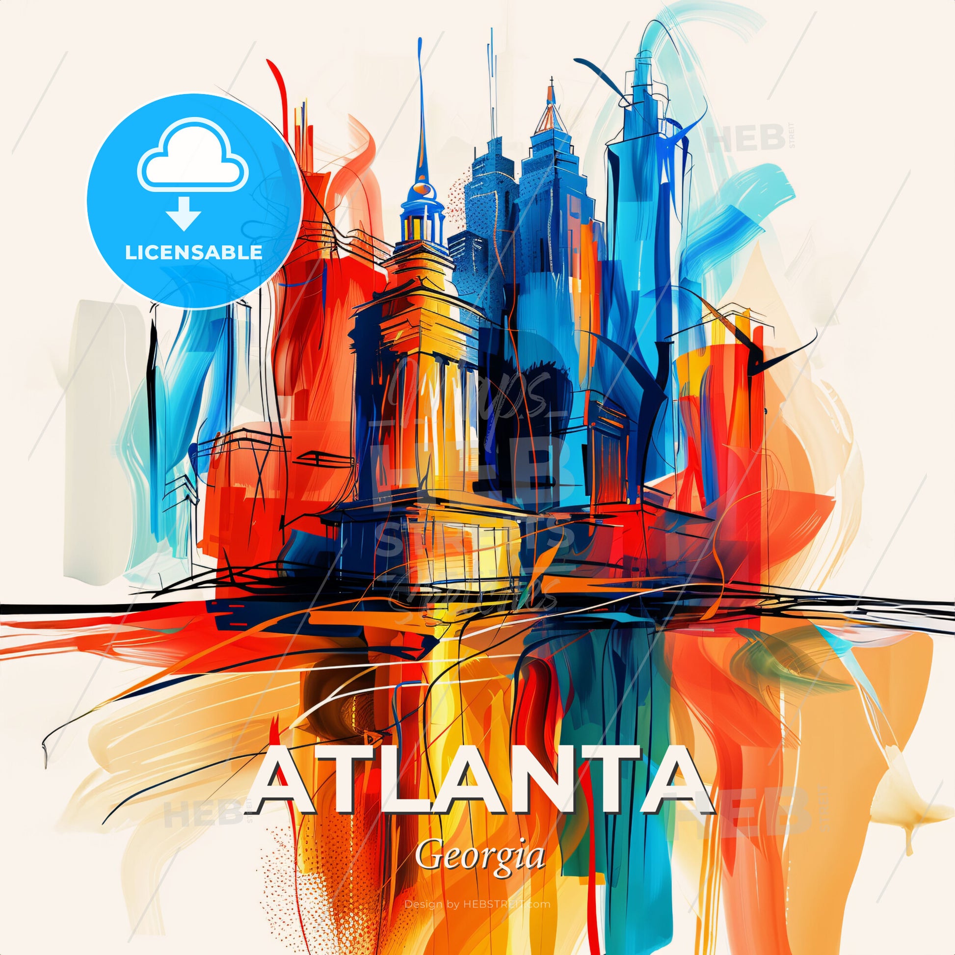 Vibrant Atlanta, Georgia - A Colorful Cityscape With Towers And Buildings - Square format print template