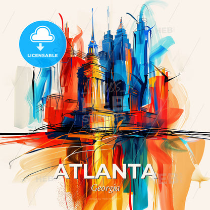 Vibrant Atlanta, Georgia - A Colorful Cityscape With Towers And Buildings - Square format print template