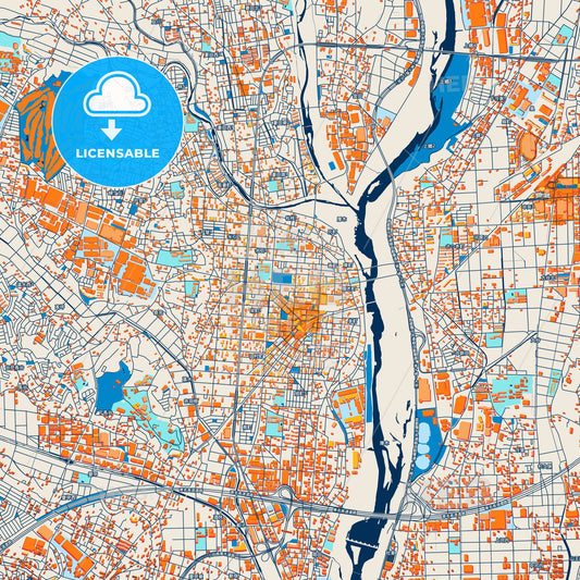Colorful Atsugi Street Map with Labels and Buildings