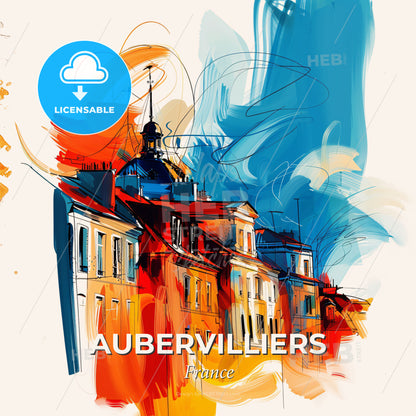 Vibrant Aubervilliers, France - A Painting Of Buildings With Colorful Paint - Square format print template