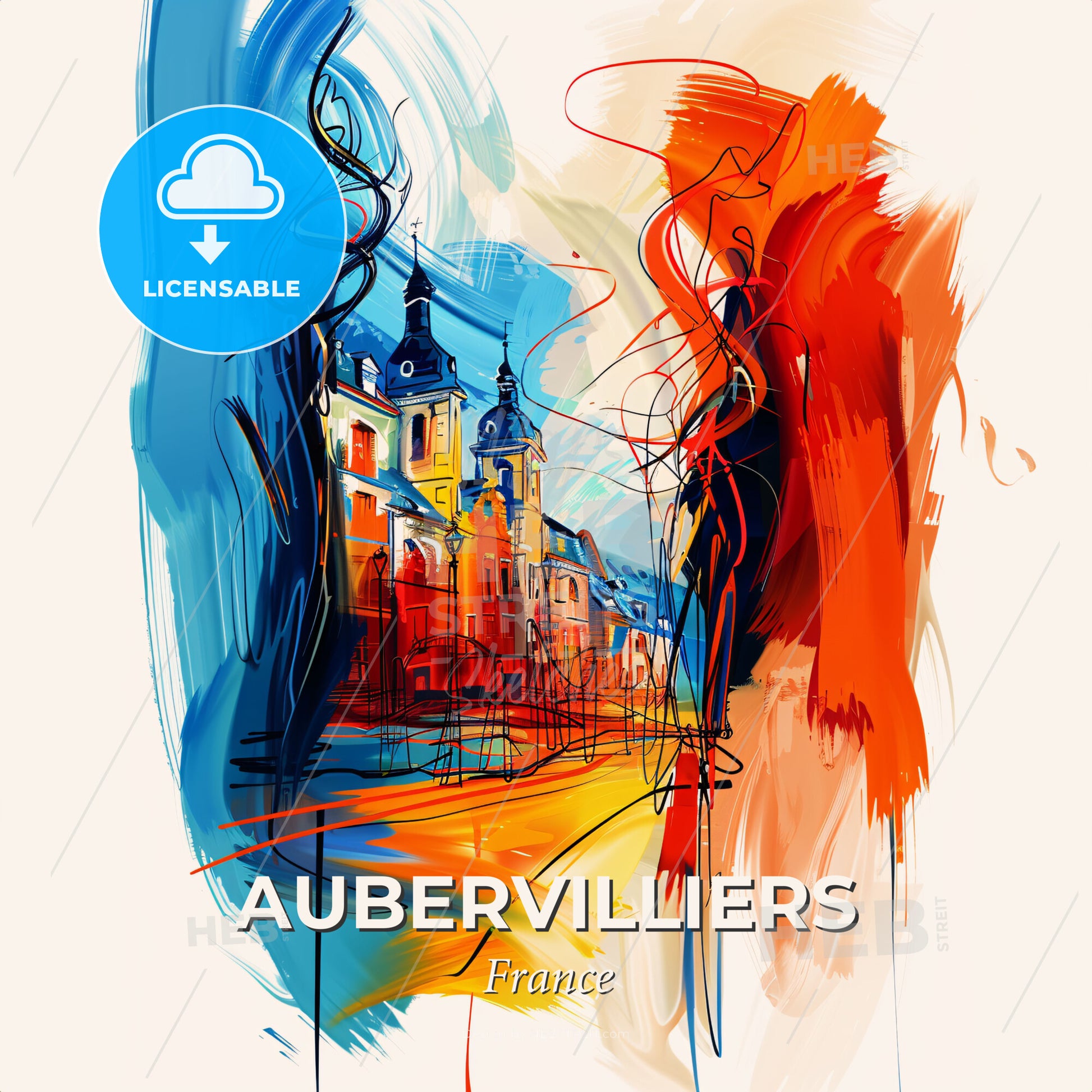 Vibrant Aubervilliers, France - A Painting Of A Building - Square format print template