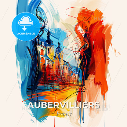 Vibrant Aubervilliers, France - A Painting Of A Building - Square format print template