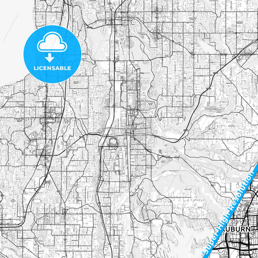 Auburn, Washington light map with streetnames, citynames and districts