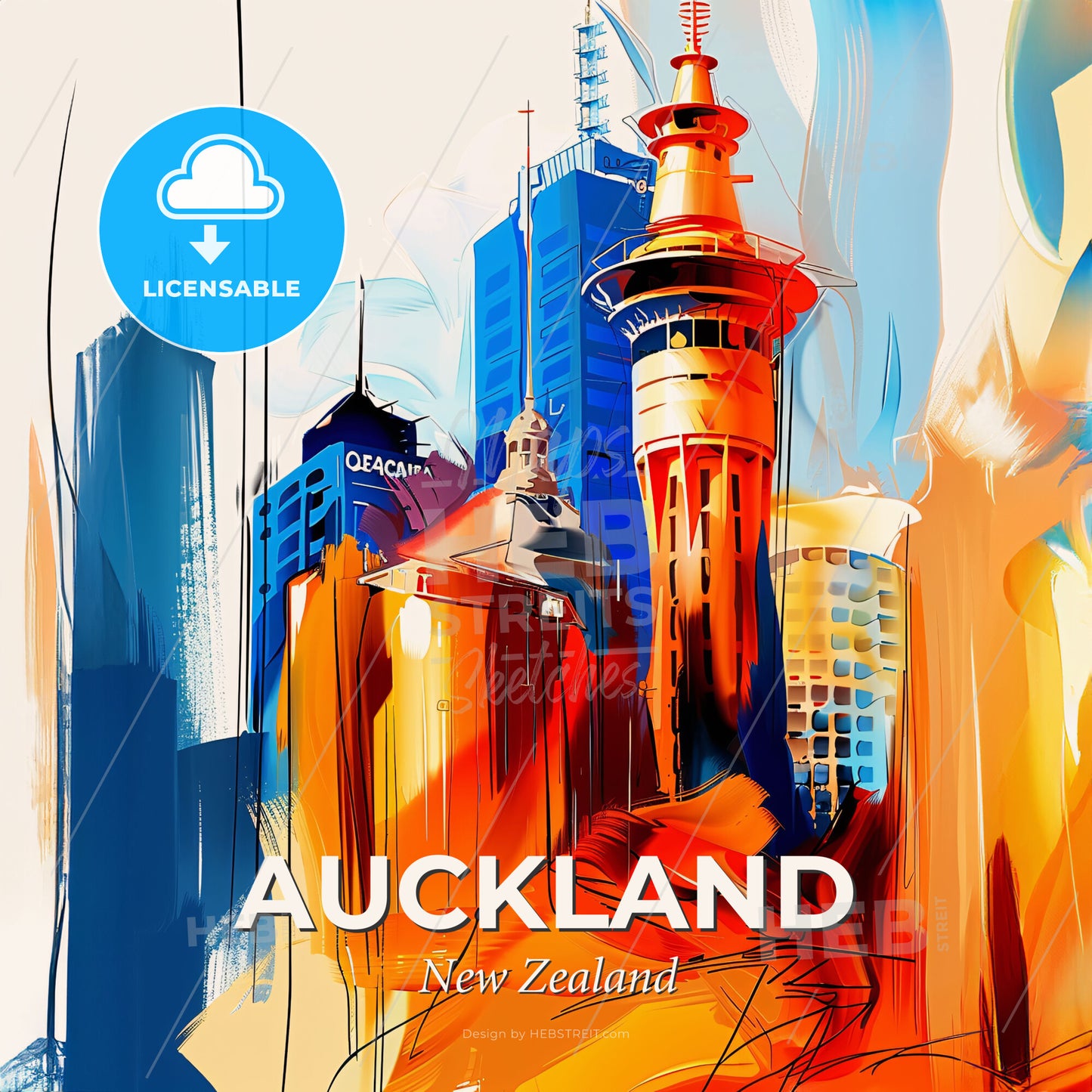 Vibrant Auckland, New Zealand - A Painting Of A City - Square format print template