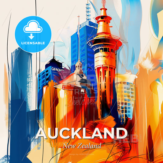 Vibrant Auckland, New Zealand - A Painting Of A City - Square format print template