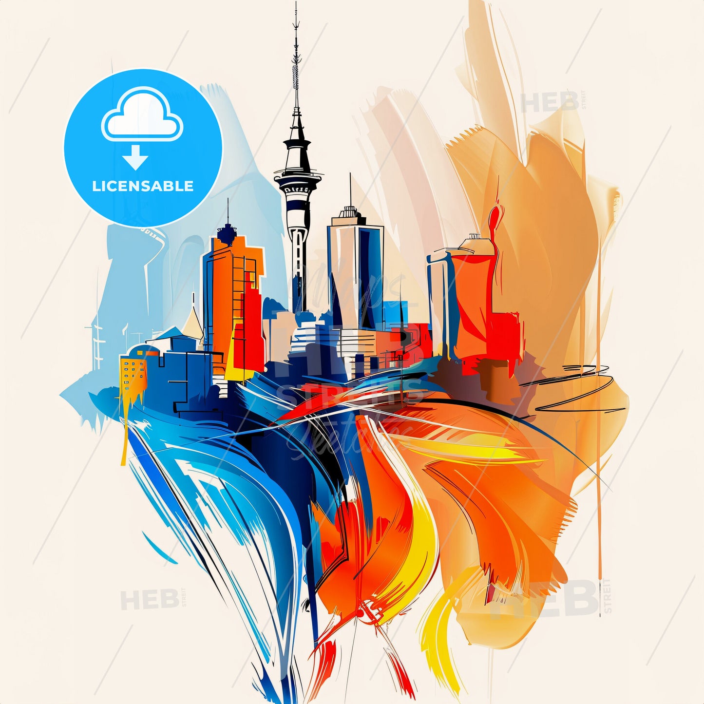 Vibrant Auckland, New Zealand - A Colorful Cityscape With A Tower