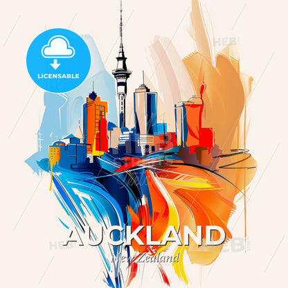 Vibrant Auckland, New Zealand - A Colorful Cityscape With A Tower - Square format print template