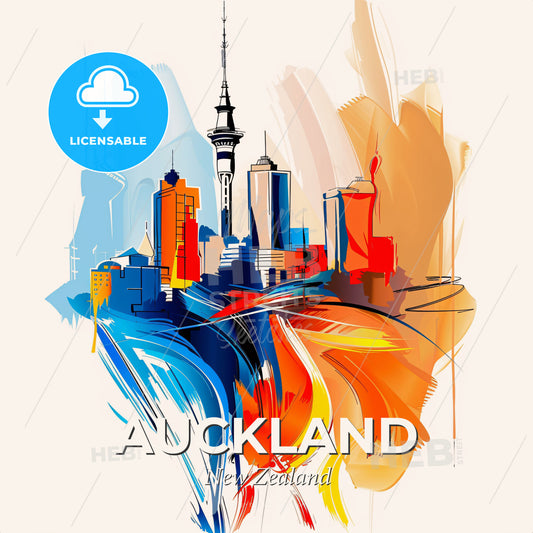 Vibrant Auckland, New Zealand - A Colorful Cityscape With A Tower - Square format print template