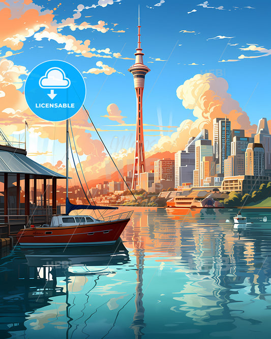 Auckland Skyline Cityscape Painting Vibrant Urban Art Modern Cityscape