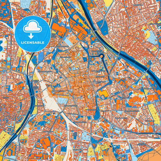 Colorful Augsburg Street Map with Labels and Buildings