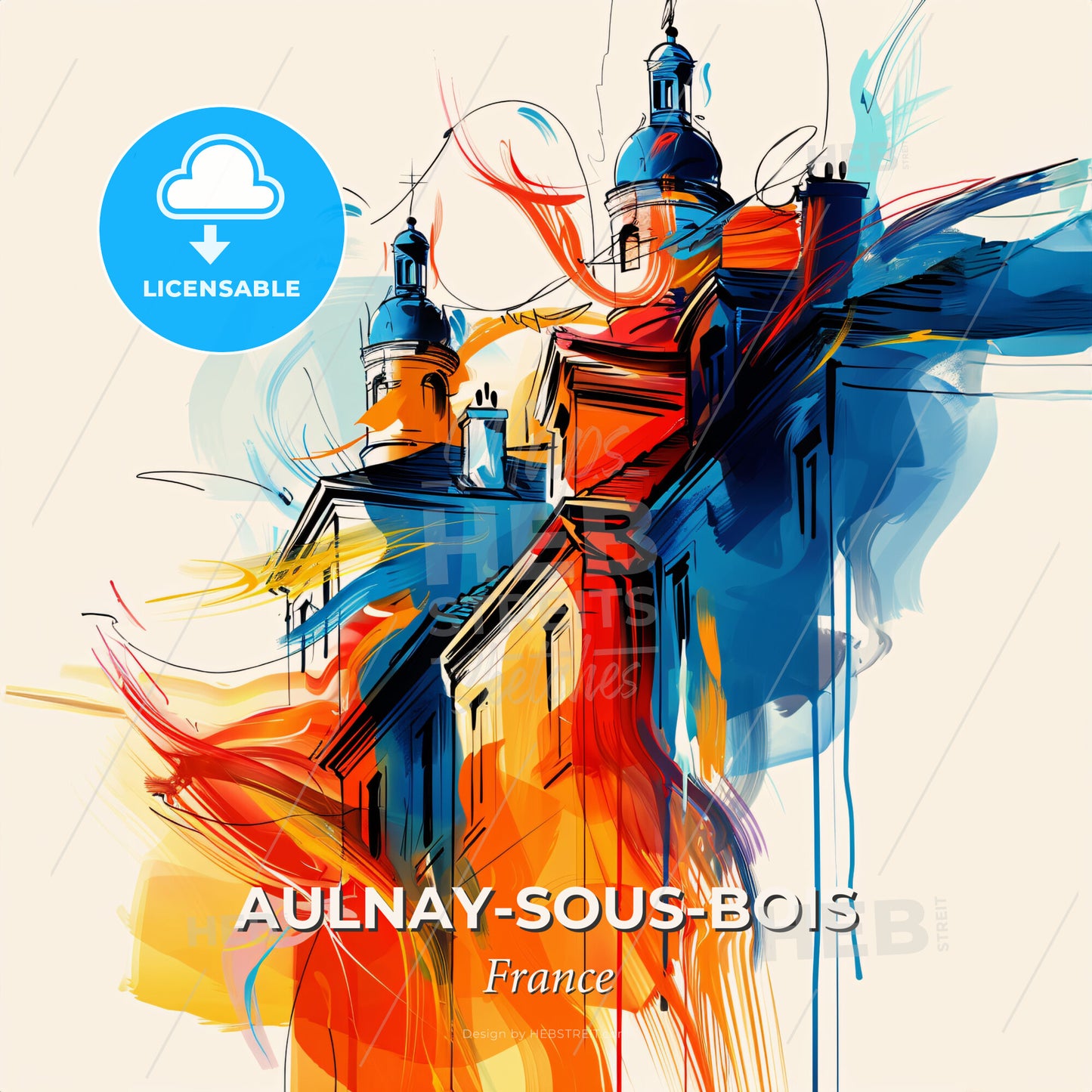 Vibrant Aulnay-Sous-Bois, France - A Painting Of A Building With A Fire - Square format print template