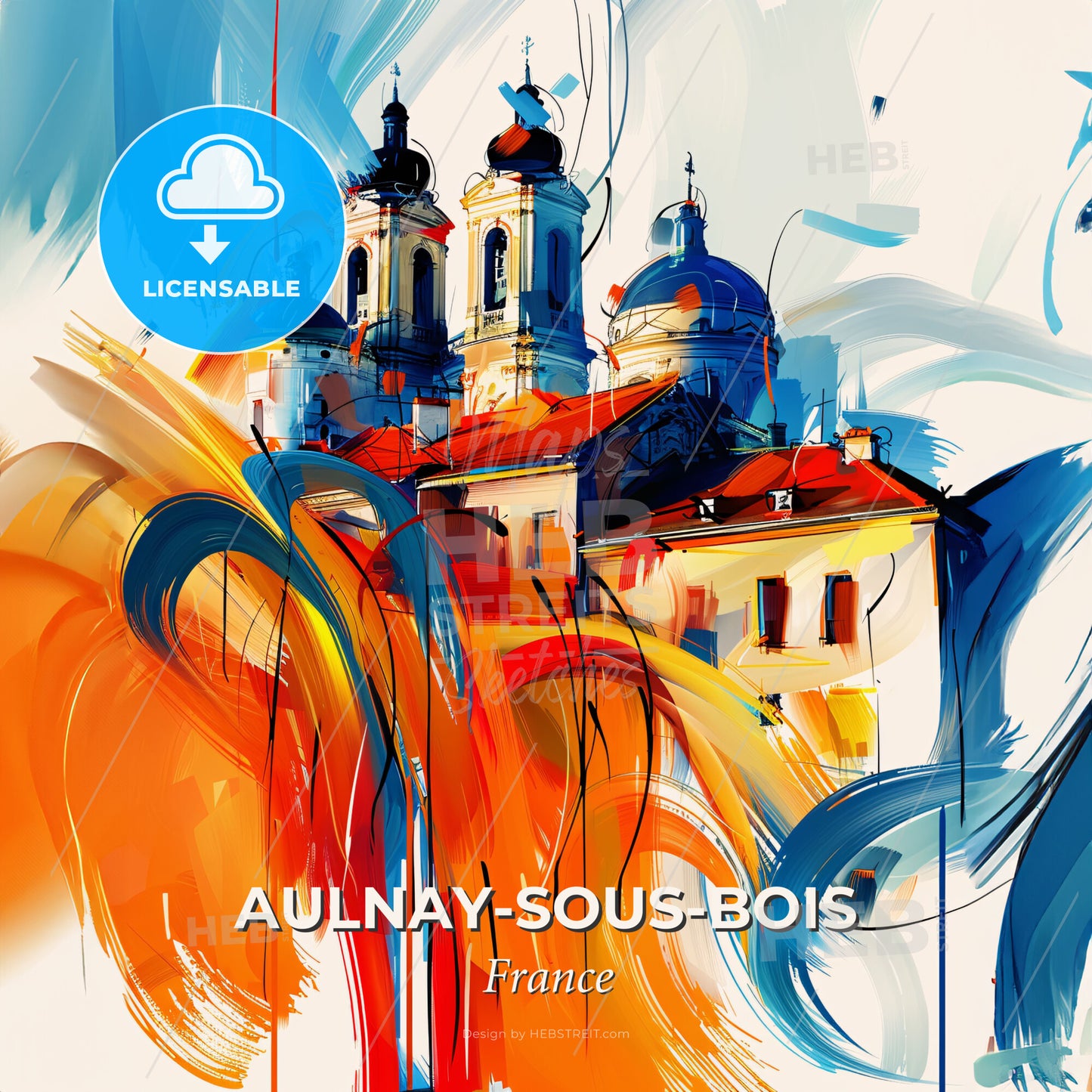 Vibrant Aulnay-Sous-Bois, France - A Painting Of A Building With A Colorful Background - Square format print template