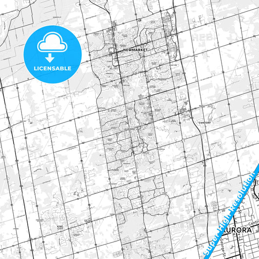 Aurora, Canada light map with streetnames, citynames and districts
