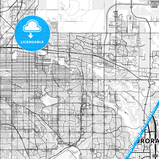 Aurora, Colorado light map with streetnames, citynames and districts