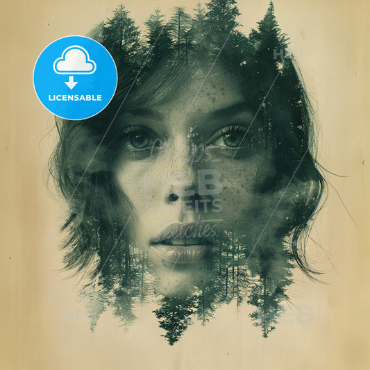 Aurora Allegories: Tales of the Northern Lights - A womans face with trees in the background