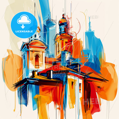 Vibrant Aurora, Illinois - A Painting Of A Building With Towers