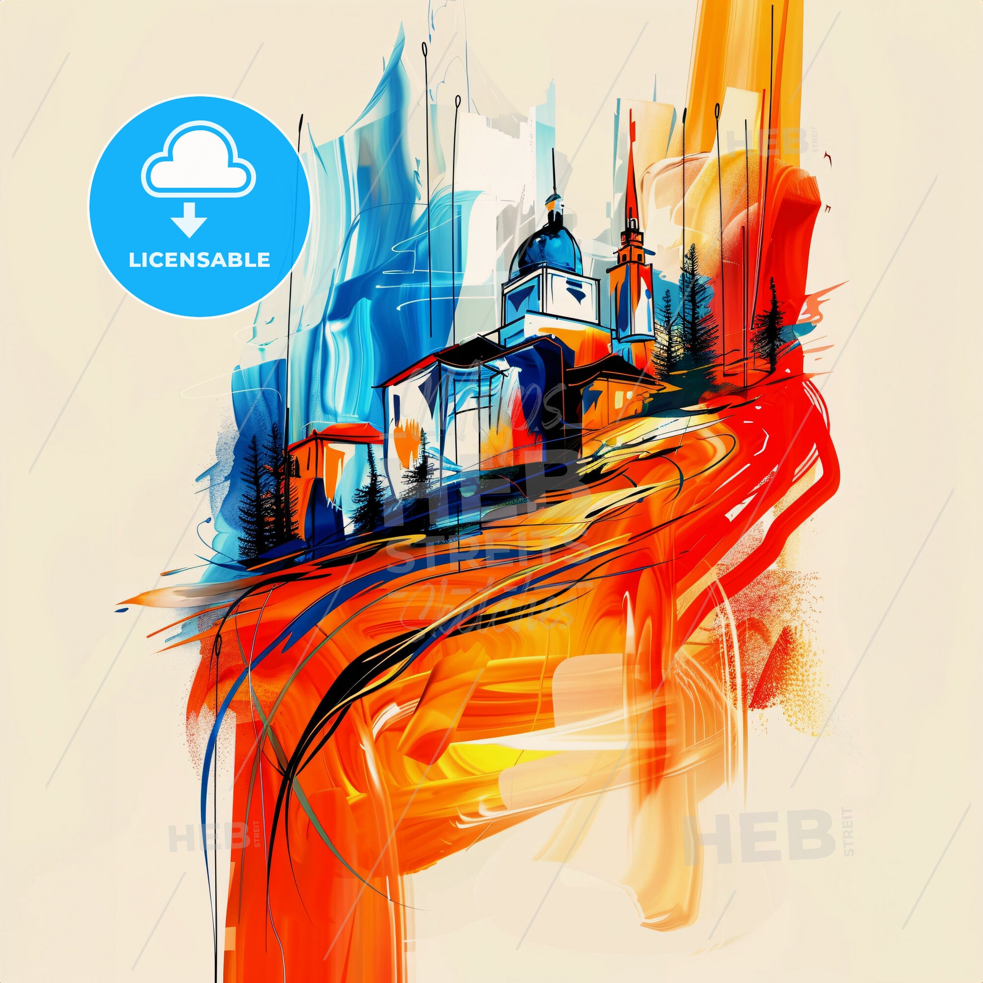 Vibrant Aurora, Colorado - A Painting Of A Building And Trees