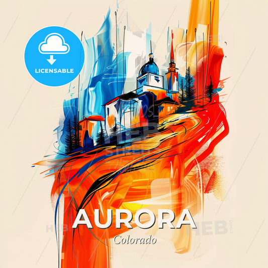 Vibrant Aurora, Colorado - A Painting Of A Building And Trees - Square format print template