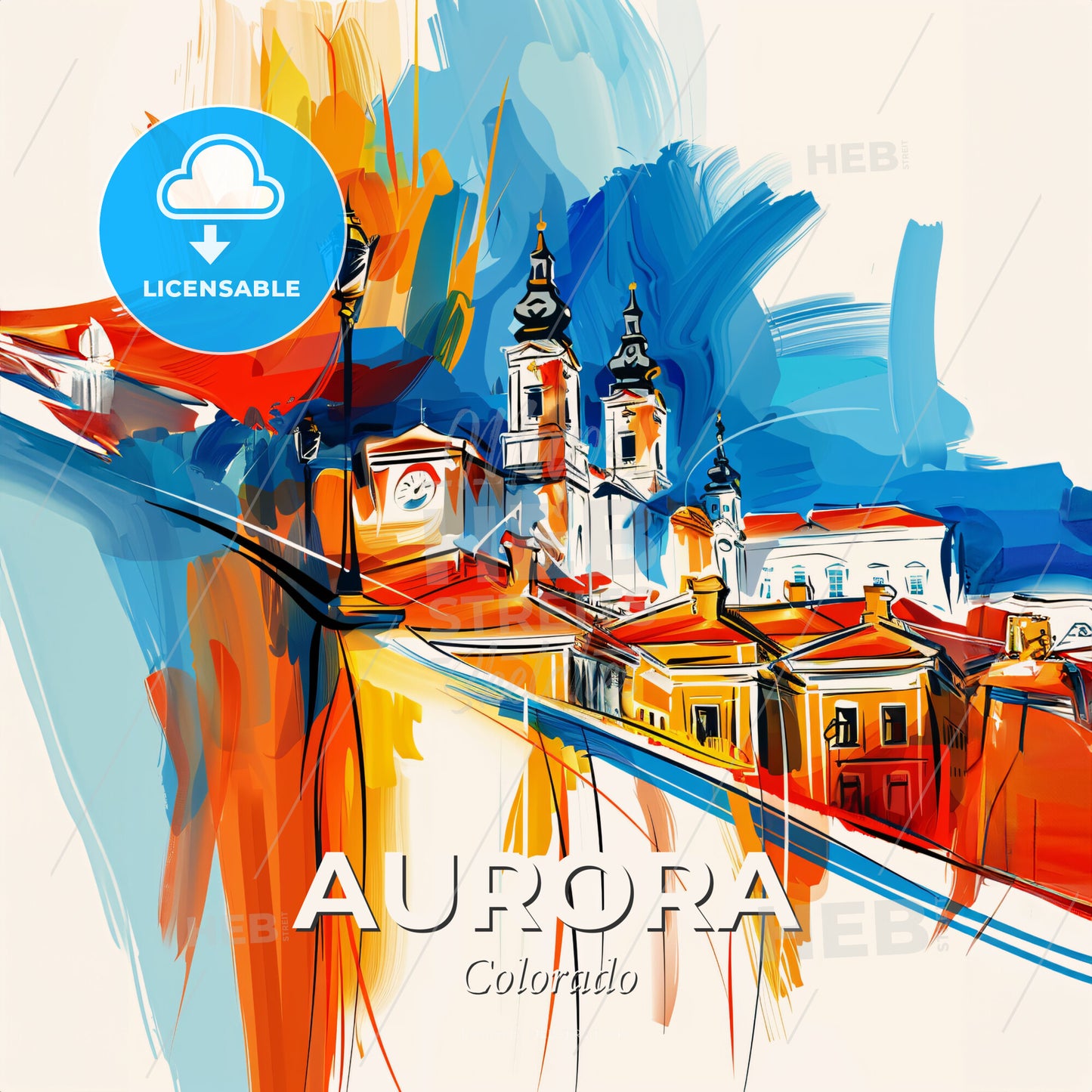 Vibrant Aurora, Colorado - A Painting Of A City - Square format print template