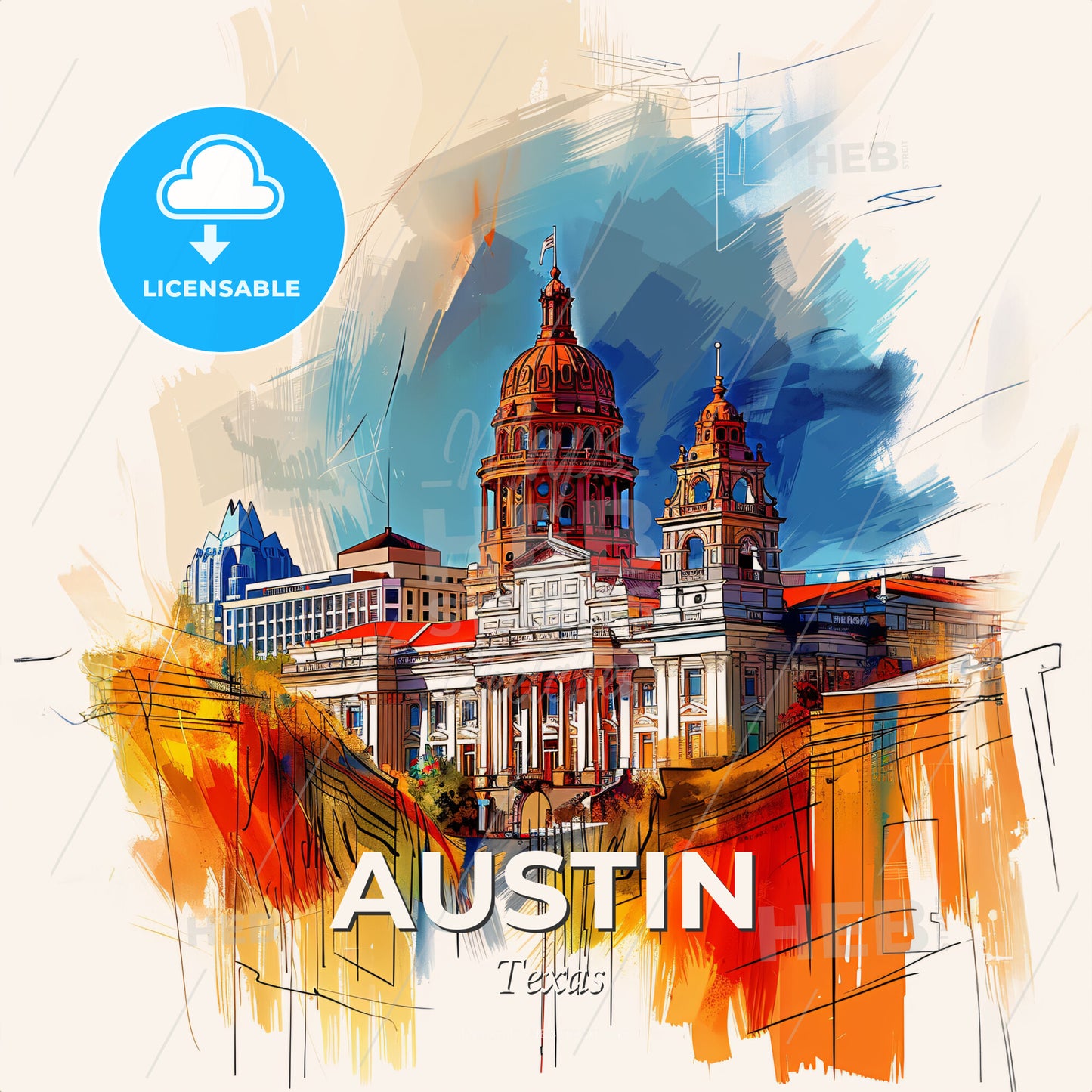 Vibrant Austin, Texas - A Painting Of A Building - Square format print template