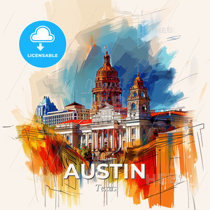 Vibrant Austin, Texas - A Painting Of A Building - Square format print template