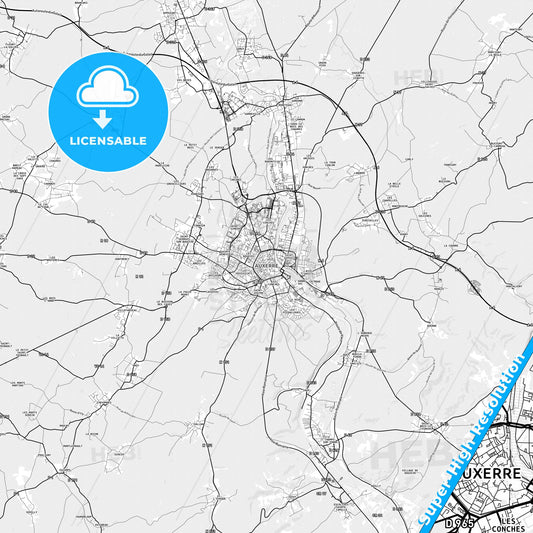 Auxerre, France light map with streetnames, citynames and districts