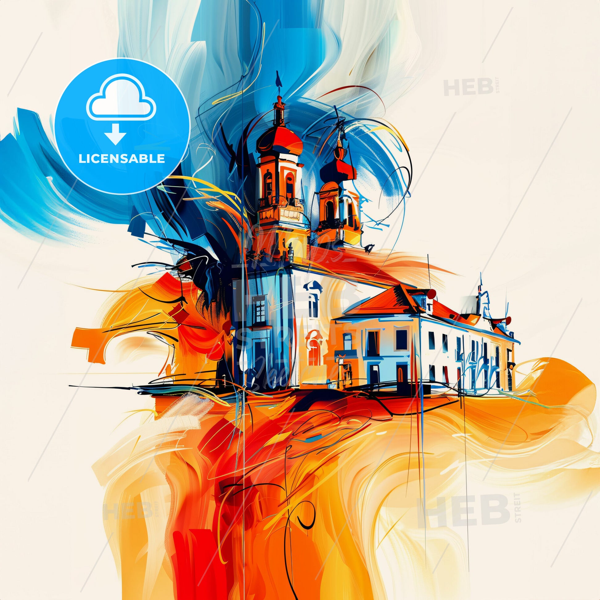 Vibrant Aveiro, Portugal - A Painting Of A Building With A Colorful Background