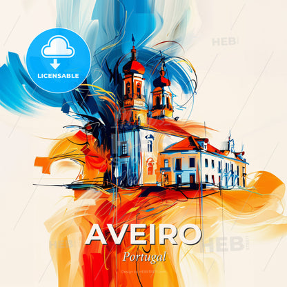 Vibrant Aveiro, Portugal - A Painting Of A Building With A Colorful Background - Square format print template