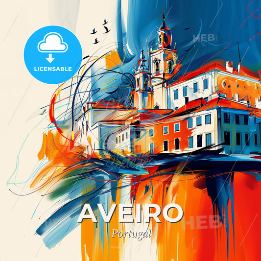 Vibrant Aveiro, Portugal - A Painting Of A Building - Square format print template
