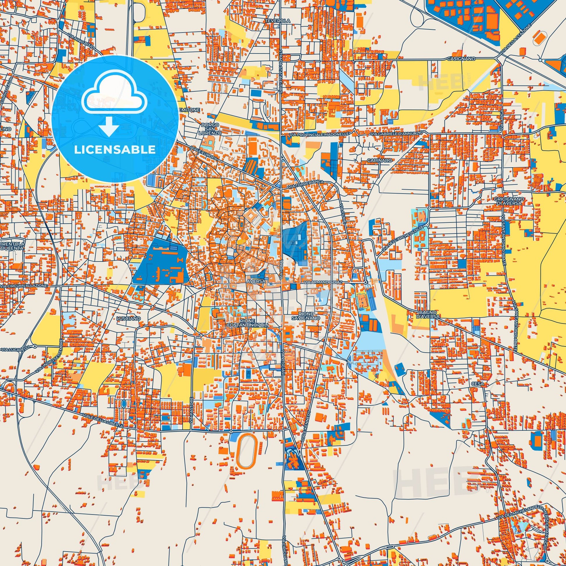 Colorful Aversa Street Map with Labels and Buildings