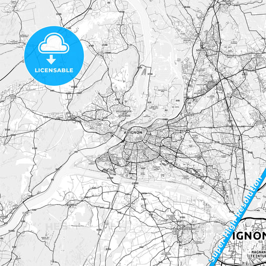 Avignon, France light map with streetnames, citynames and districts