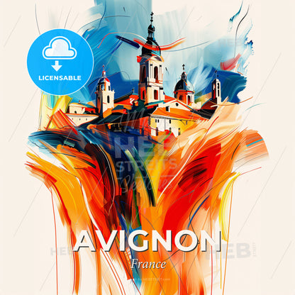 Vibrant Avignon, France - A Painting Of A Building With Towers And A Colorful Background - Square format print template