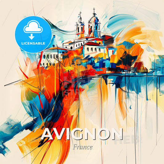 Vibrant Avignon, France - A Painting Of A Building With A Colorful Background - Square format print template
