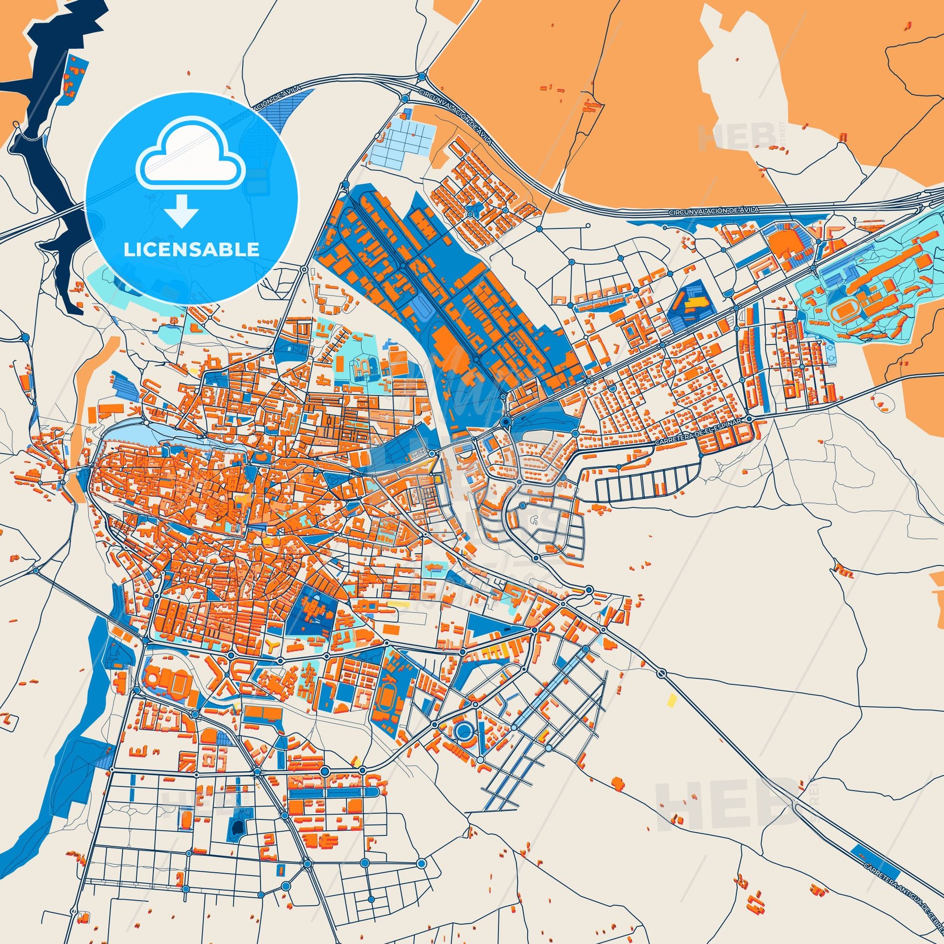 Colorful Ávila Street Map with Labels and Buildings