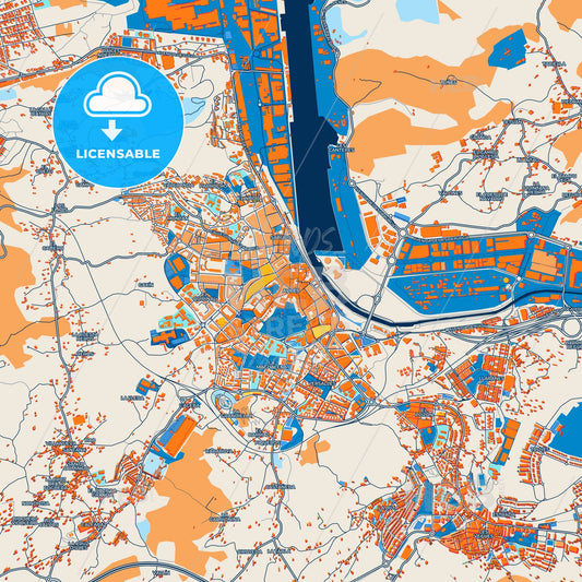 Colorful Avilés Street Map with Labels and Buildings